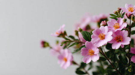 Pink flowers on a light background. Place for text, copy space.の素材