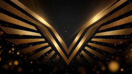 Black and Gold Premium Award Wings Background. Innovative Stage Premium Luxury Template. Cool Concept Design. Glorious Celebratory Template for Movie and Show. Luxurious Wedding Design. Gala Night.の素材