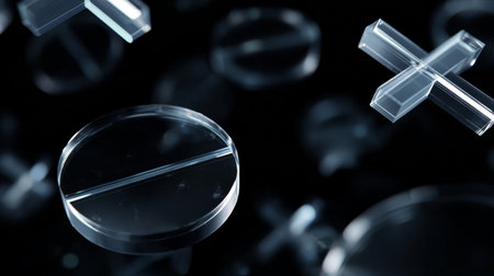 Abstract geometric animation, rotating glass shapes on a black background,の素材