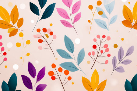 Nature Pattern Background Illustration For Cover, Banner, Notes. Fall Winter Aesthetic Background. Plant And Flower Pattern Background.の素材