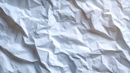 White crumpled paper background with a textured, wrinkled style. The background is predominantly white, adding a layered white effect. Paper texture background vector. White background.の素材