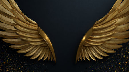 Black and Gold Premium Award Wings Background. Innovative Stage Premium Luxury Template. Cool Concept Design. Glorious Celebratory Template for Movie and Show. Luxurious Wedding Design. Gala Night.の素材