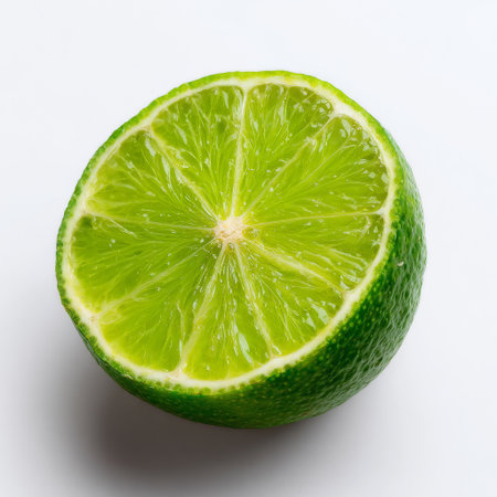 fresh round lime slice isolated on clean white backgroundの素材