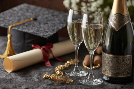 Still life of graduation essentials with decorative accents and celebratory themeの素材