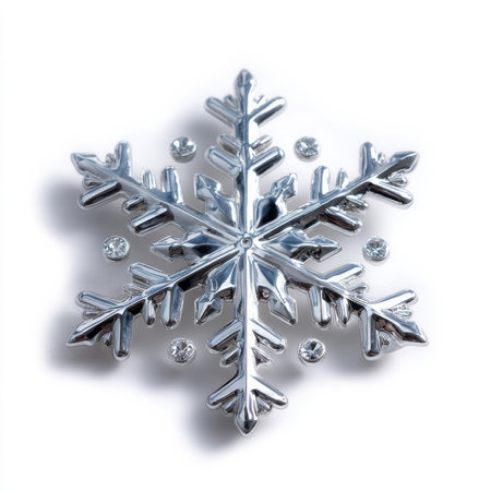 Stylish silver seasonal snowflake ornament isolated on clear whiteの素材