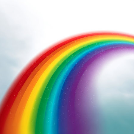 Rainbow on the background of the cloudy sky. Vector illustration.の素材