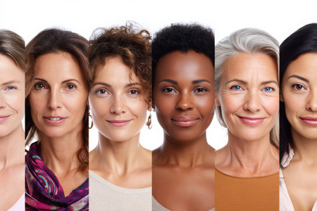 Representation of beautiful women of varied ethnicities isolated on whiteの素材