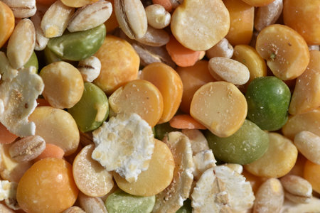 Background from mix of pea, corn and oat flakes