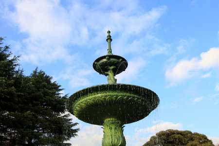 America foutain style in colorful leaf and blue sky in japan : Kouyouの写真素材