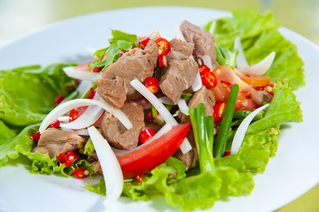 Spicy salad with pork and green herb in Thai styleの写真素材