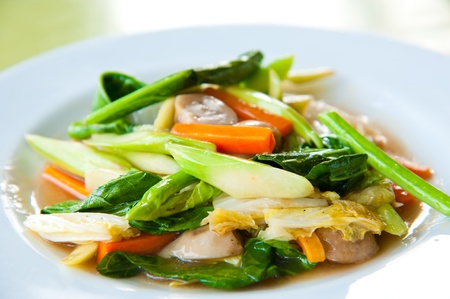 Stir-fried mix colorful vegetables and herbの写真素材