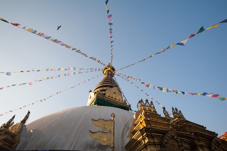 Swayambhunath pagoda is the famous landmark Buddhist temple in Kathmandu, Nepal. The temple is also know as the "monkey temple"の写真素材
