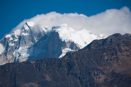 Beautiful view of Himalayan mountains in morning when see from Ghorepani Village, Poon Hill Trekking way, Nepalの写真素材