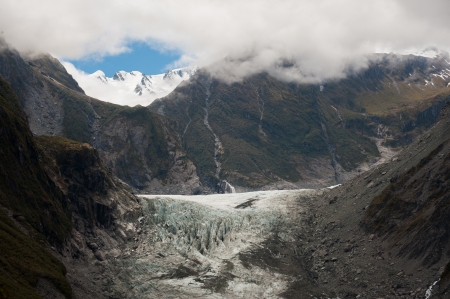 Beautiful view of snow mountain and glasier at Mount Fox National Park, South Island, New Zealandの写真素材