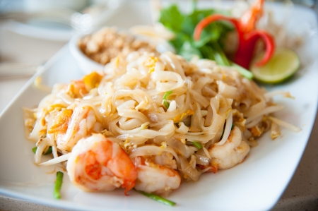 Thailand s national dishes, stir-fried rice noodles with egg, vegetable and shrimp  Pad Thai の写真素材