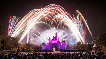 HONG KONG, CHINA - Feb 28, 2014   Fireworks show at Hong Kong Disneyland on Feb 28, 2014のeditorial素材