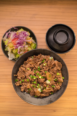 Set of gyudon : japanese food with beef and riceの写真素材