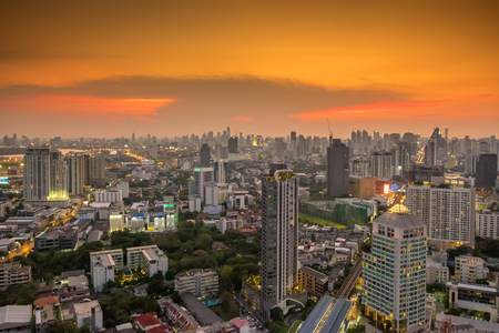 Beautiful Panorama Bangkok cityscape in sunset time, Bangkok, Thailandの写真素材