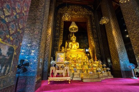 Beautiful golden buddha statue in the church of Wat Bowonniwet Vihara , Bangkok, Thailand.のeditorial素材