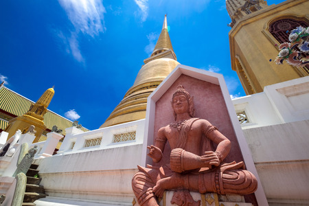 Beautiful golden pagoda and statue in Wat Bowonniwet Vihara, Bangkokの写真素材