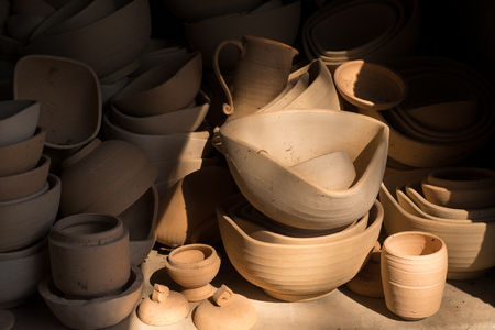 Group of beautiful handmade ceramic bowl and cupの写真素材