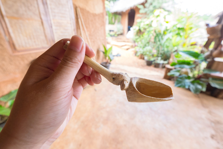 Tradition spoon in Thailand mudhouse, Chiang raiの写真素材