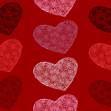Vector seamless pattern of hearts on a blood-red backgroundのイラスト素材