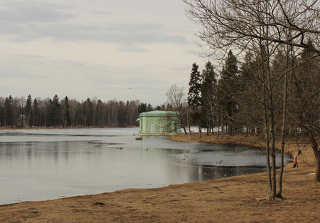 Venus Pavilion on the White Lake in Gatchina park, Gatchina, Leningrad region, Russia, March 25, 2016.のeditorial素材