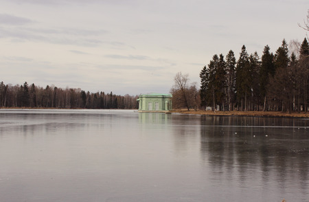 Venus Pavilion on the White Lake in Gatchina park, Gatchina, Leningrad region, Russia, March 25, 2016.のeditorial素材