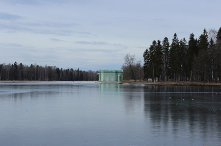 Venus Pavilion on the White Lake in Gatchina park, Gatchina, Leningrad region, Russia, March 25, 2016.のeditorial素材