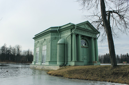 Venus Pavilion on the White Lake in Gatchina park, Gatchina, Leningrad region, Russia, March 25, 2016.のeditorial素材