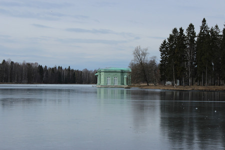 Venus Pavilion on the White Lake in Gatchina park, Gatchina, Leningrad region, Russia, March 25, 2016.のeditorial素材