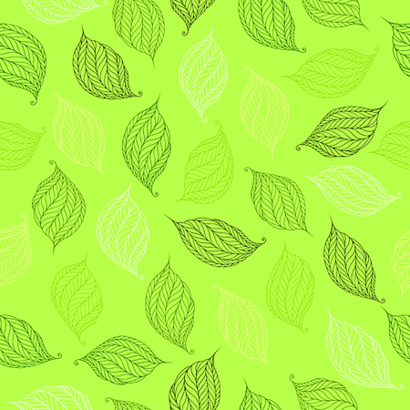 Seamless pattern of psychedelic shapes in the form of leaves on a light green background.のイラスト素材