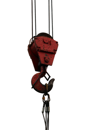 Isolated elements of crane: hook, loop chain connecting partsの写真素材