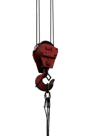 Isolated elements of crane: hook, loop chain connecting partsの写真素材