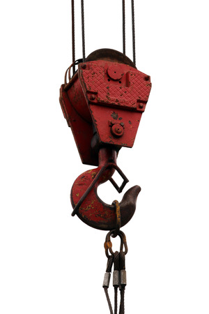 Isolated elements of crane: hook, loop chain connecting partsの写真素材