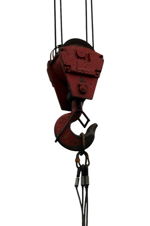 Isolated elements of crane: hook, loop chain connecting partsの写真素材