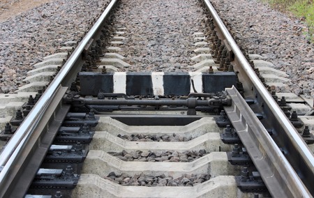 railway hand placed for visibility in striped black-and-whiteの写真素材