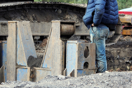 installation of metal structures - immediate support for draining soil at the construction site of the road in marshlandの写真素材