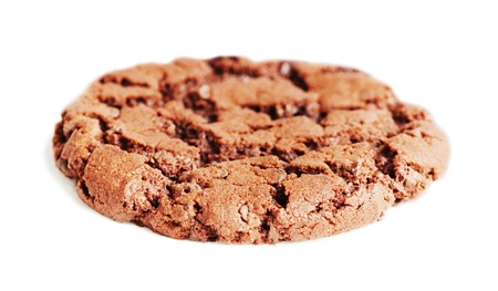 Large chocolate fudge cookie, isolated on a white background. side view.の写真素材