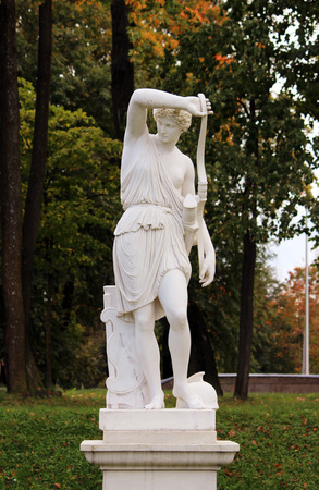 statue of an Amazon, the bottom Dutch garden in the palace park Gatchina Russiaの写真素材