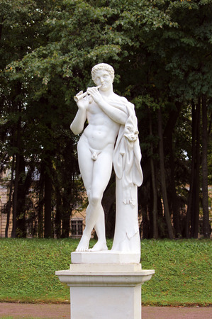 statue of a satyr,  lower Dutch garden in the palace park Gatchina Russia.の写真素材