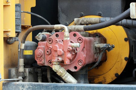 the internal structure of the hydraulic system of the bulldozer.の写真素材