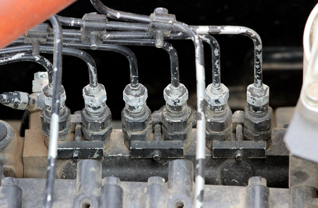 the internal structure of the hydraulic system of the bulldozer.の写真素材