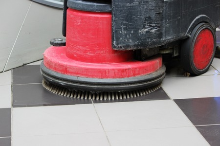 Brush in the battery scrubber-dryer for cleaning in the large shopping centerの写真素材