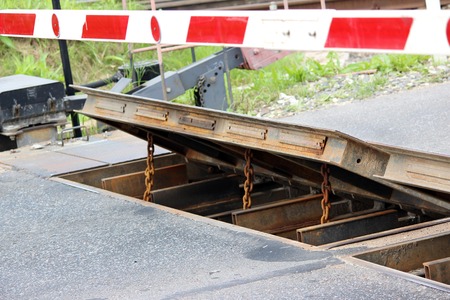 lift the protective barrier at a railway crossingの写真素材