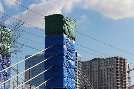 inventory formwork for reinforced concrete for the construction of the bridge supports on the transport interchangeの写真素材