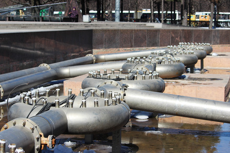 The fountain complex on the Moscow Square of St. Petersburg is open from protective covers and is being prepared for operation in the springの写真素材