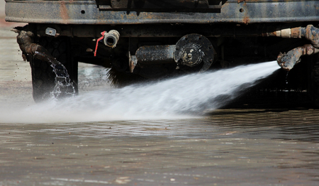 Special equipment mounted on the truck for street cleaning with water jets. cleaning of the area from paving slabsの写真素材