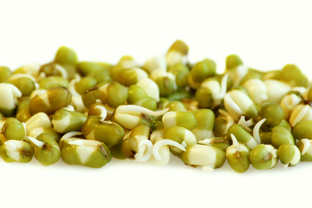 fresh green peas Vigna radiata with sprouts on a white backgroundの写真素材